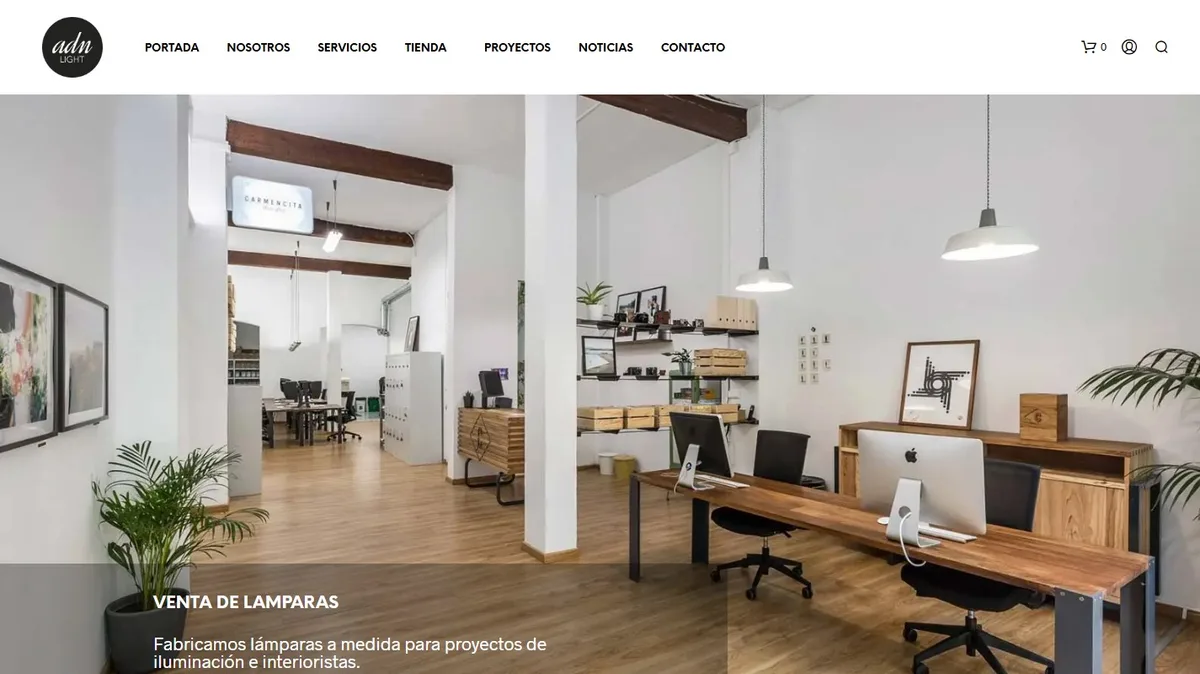 Tienda online de ADN Light antes del rediseño: plantilla genérica y catálogo plano