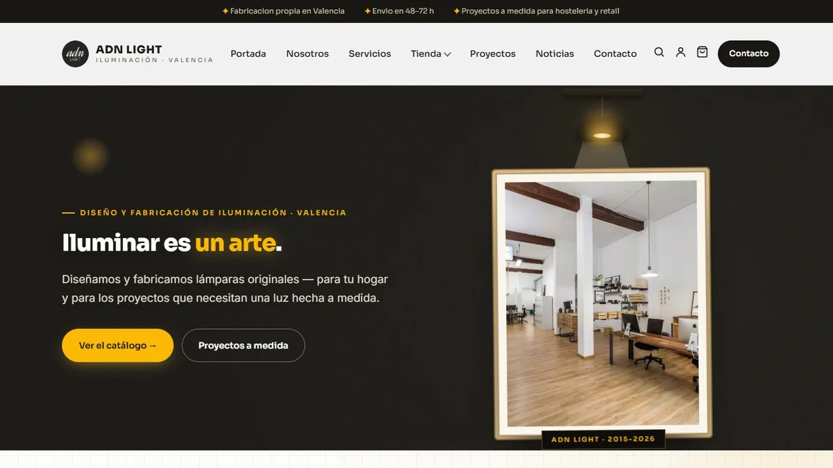 Tienda online de ADN Light después del rediseño con WooCommerce: diseño premium a medida